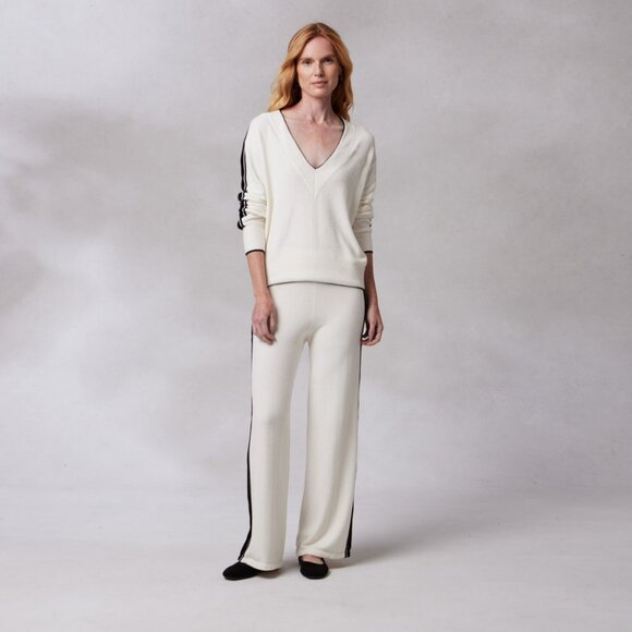 Kashwére Kash-chic V-Neck Track Sweater & Palazzo Track Pants - Stripe - Picture 2 of 16